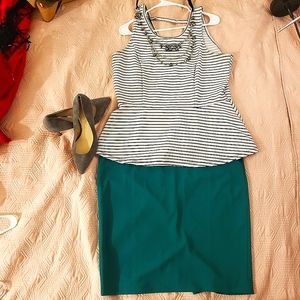 Kelly Green high waisted skirt vintage inspired faux button-front